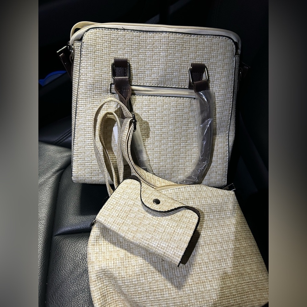 Elegant Cream and Brown Women's Bag Set
